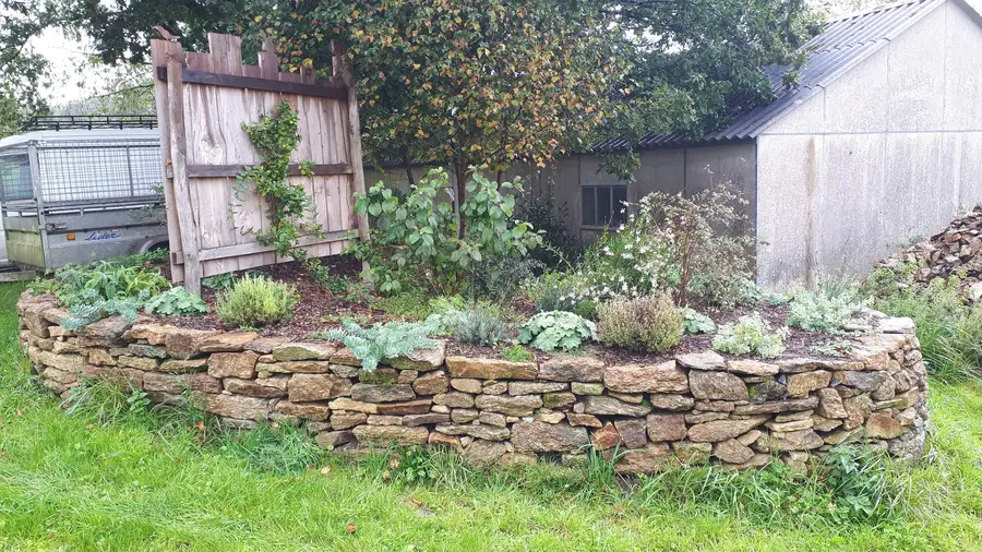 Muret en pierre sèche avec jardin aromatique